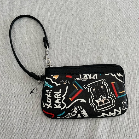 Karl Lagerfeld Black Women's Maybelle Print Wrislet Pouch - Picture 7 of 7